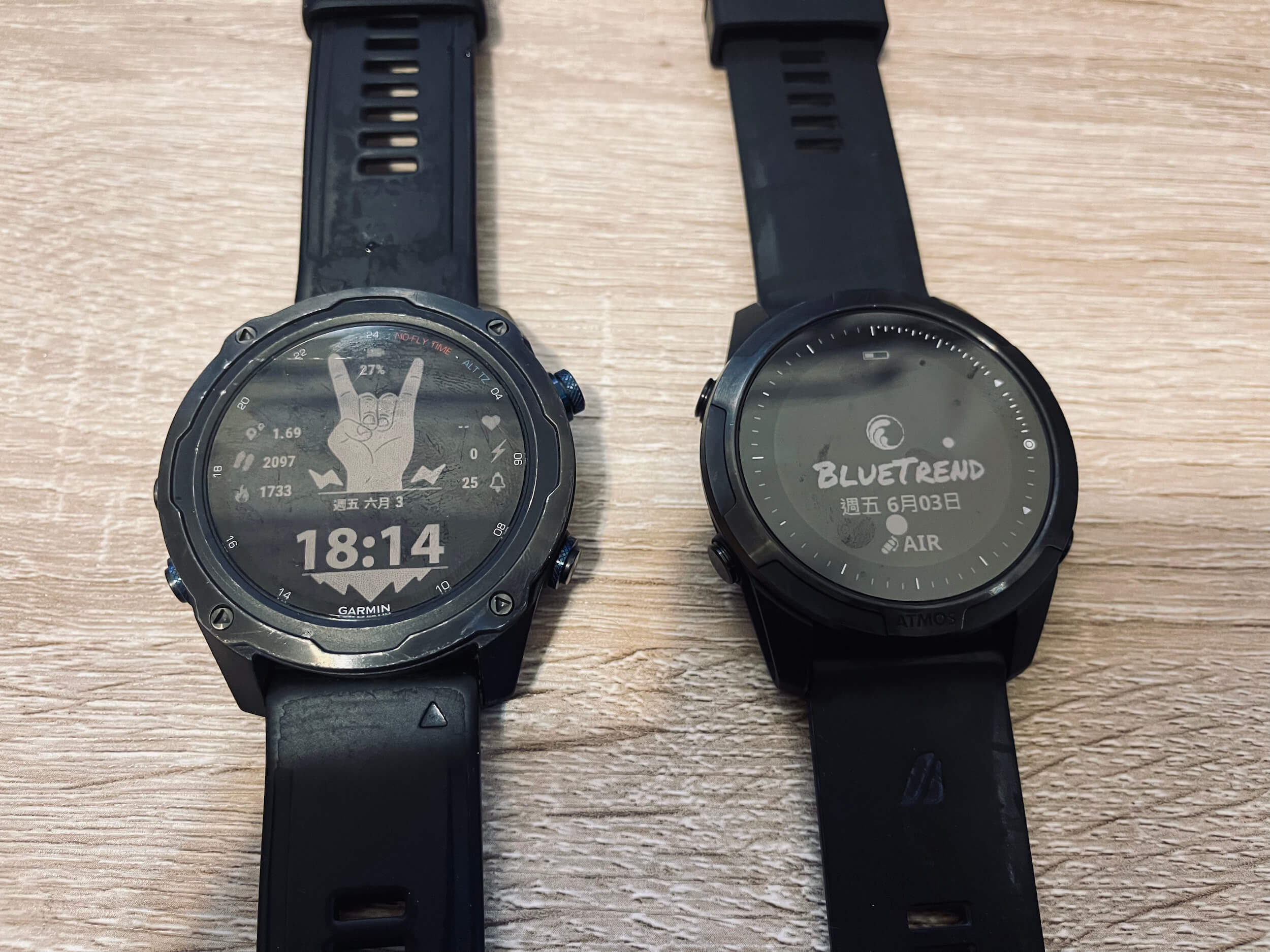 atmos mission2 與 GARMIN MK2i 外觀尺寸的比較 